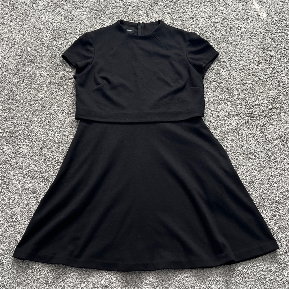 Donna Morgan Black Short Sleeve Midi Cocktail Dress Back Zip - Size 10 - Picture 4 of 11